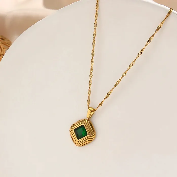 Mabel Love Co Necklaces Square Texture Sterling Silver Zircon Pendant Necklace