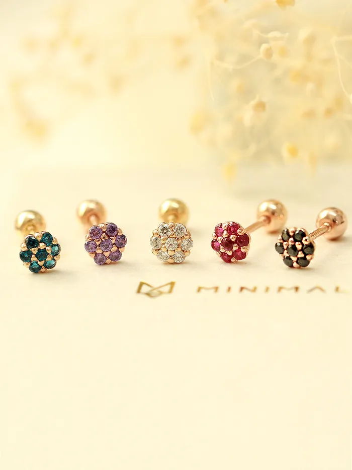 MinimalBijoux Earrings 14K Gold Mini Colorful Flower Cartilage Earring 20G