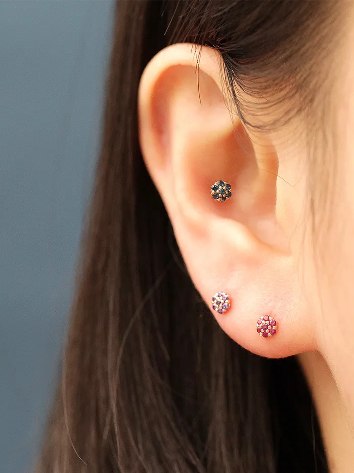 MinimalBijoux Earrings 14K Gold Mini Colorful Flower Cartilage Earring 20G