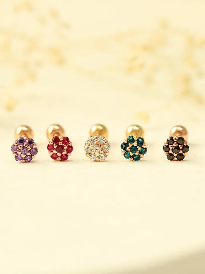 MinimalBijoux Earrings 14K Gold Mini Colorful Flower Cartilage Earring 20G