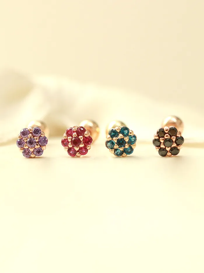 MinimalBijoux Earrings 14K Gold Mini Colorful Flower Cartilage Earring 20G