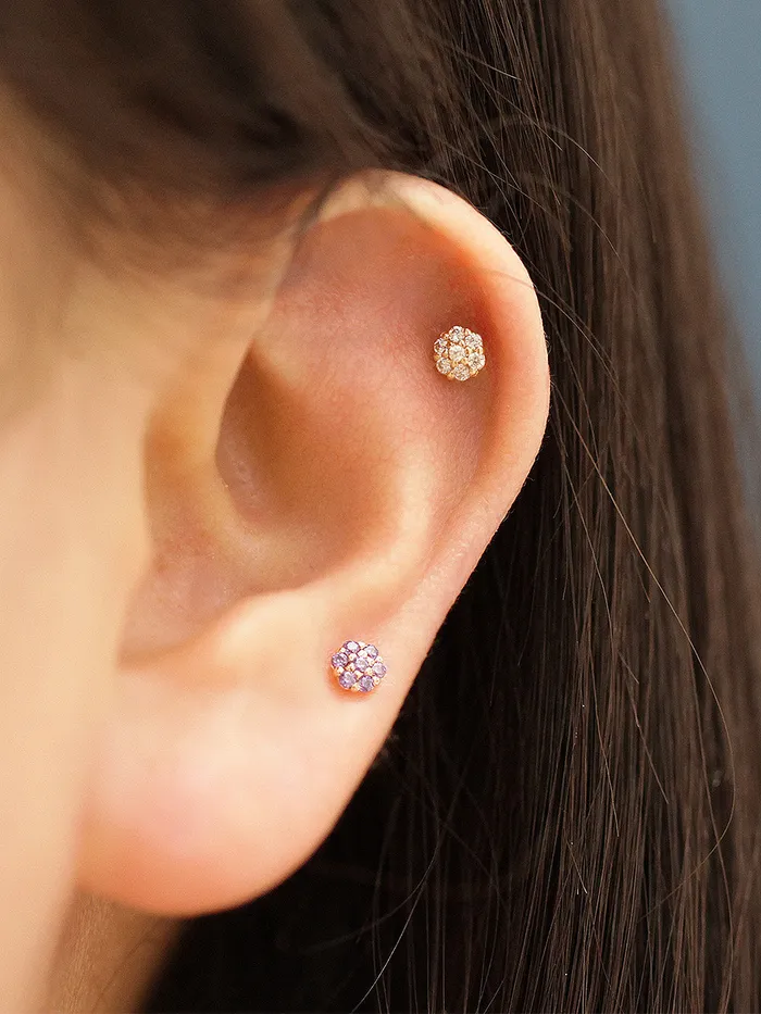 MinimalBijoux Earrings 14K Gold Mini Colorful Flower Cartilage Earring 20G