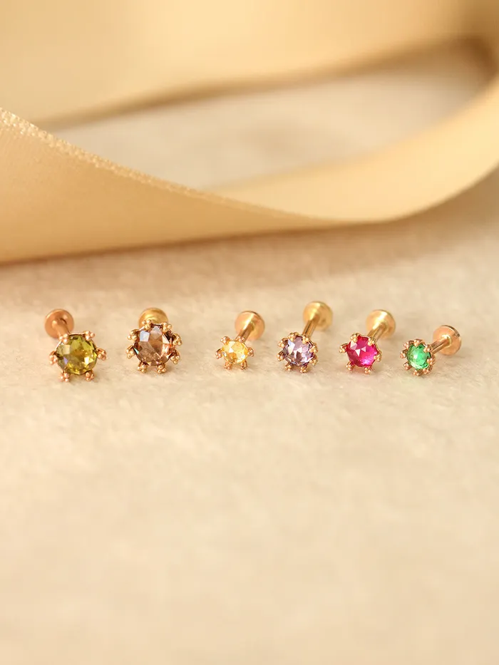 MinimalBijoux Earrings 14K Gold Triangle Ball prong Rosecut Internally Threaded Labret Piercing 18G16G