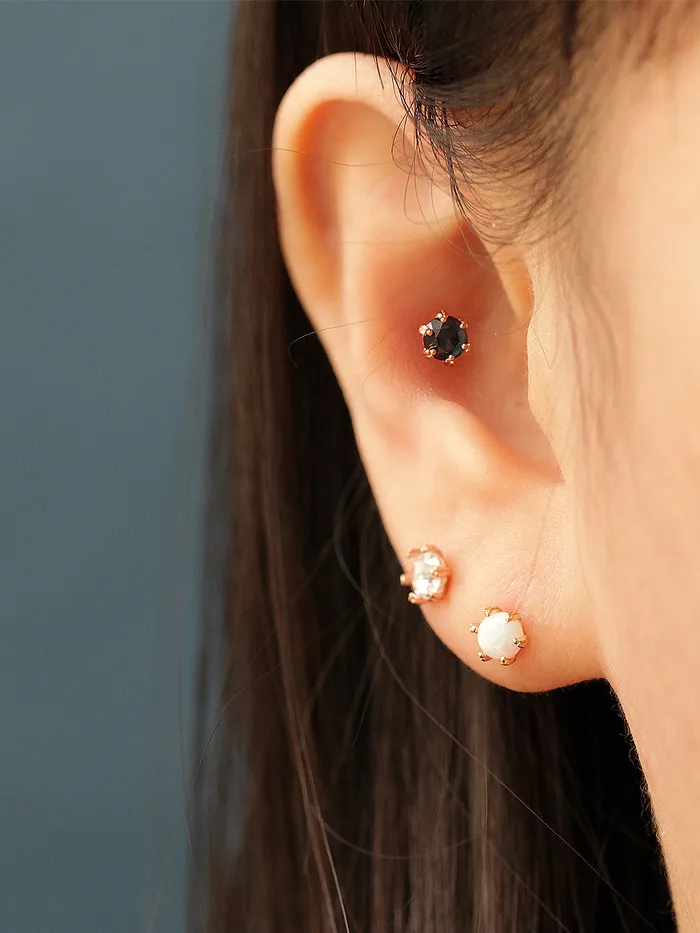 MinimalBijoux Earrings 14K Gold Triangle Ball prong Rosecut Internally Threaded Labret Piercing 18G16G