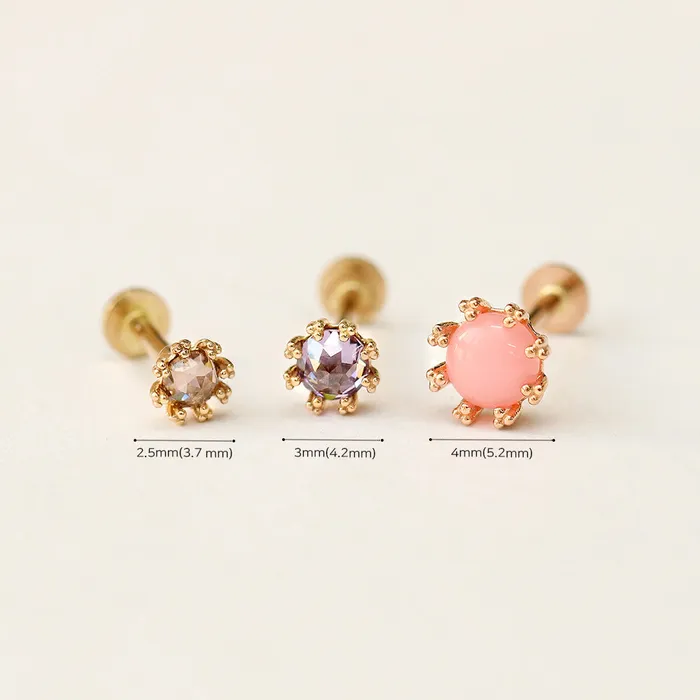 MinimalBijoux Earrings 14K Gold Triangle Ball prong Rosecut Internally Threaded Labret Piercing 18G16G