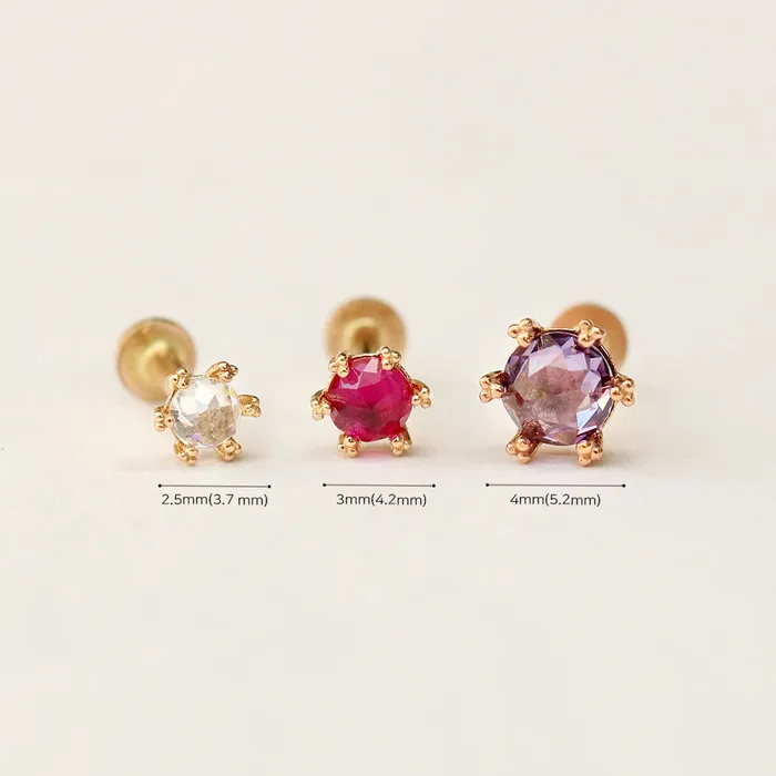 MinimalBijoux Earrings 14K Gold Triangle Ball prong Rosecut Internally Threaded Labret Piercing 18G16G