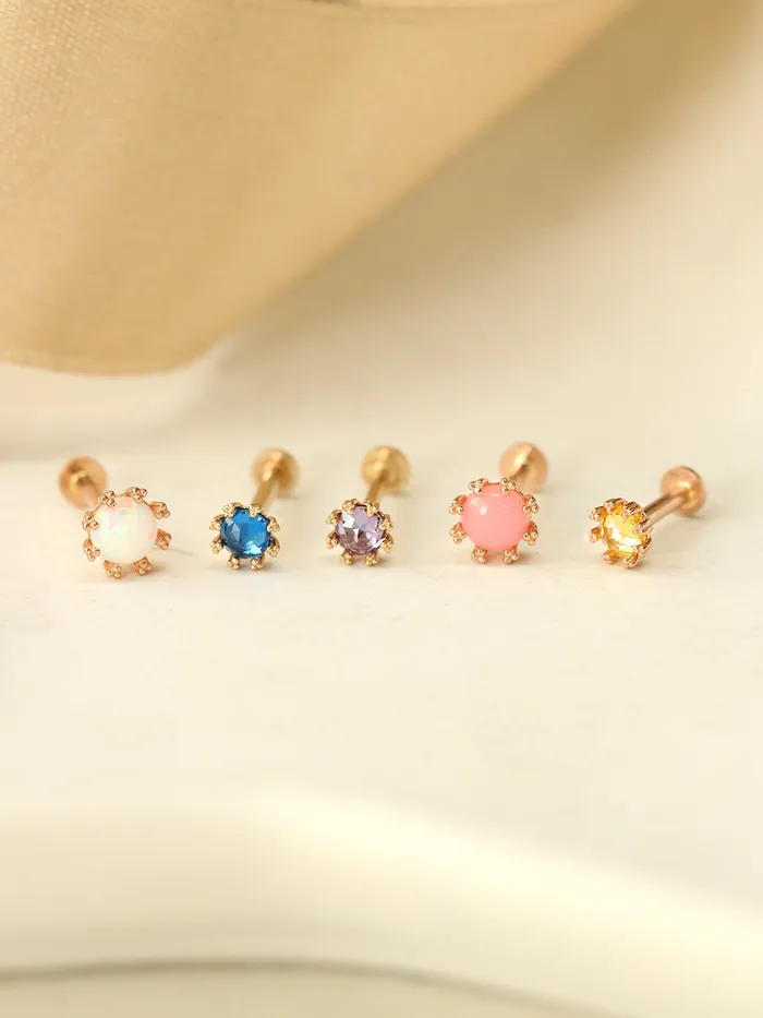 MinimalBijoux Earrings 14K Gold Triangle Ball prong Rosecut Internally Threaded Labret Piercing 18G16G