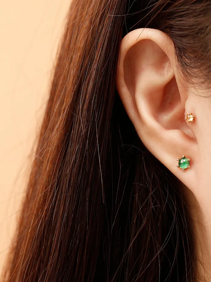 MinimalBijoux Earrings 14K Gold Triangle Ball prong Rosecut Internally Threaded Labret Piercing 18G16G