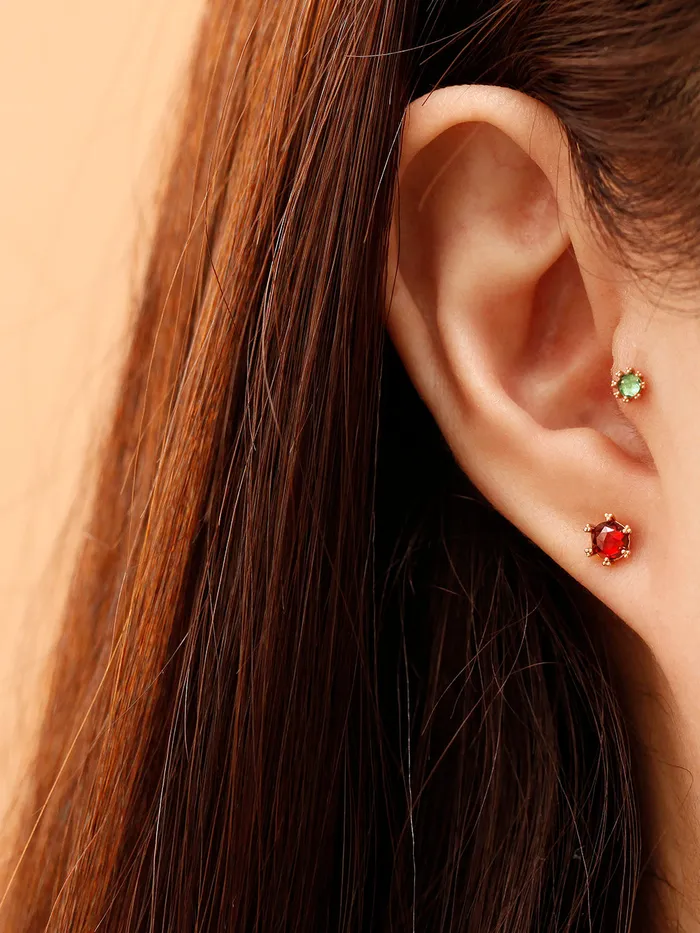 MinimalBijoux Earrings 14K Gold Triangle Ball prong Rosecut Internally Threaded Labret Piercing 18G16G