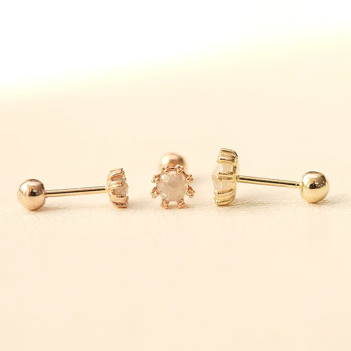 MinimalBijoux Earrings 14K Gold Triangle Ball Rough Diamond Cartilage Earring 20G18G16G