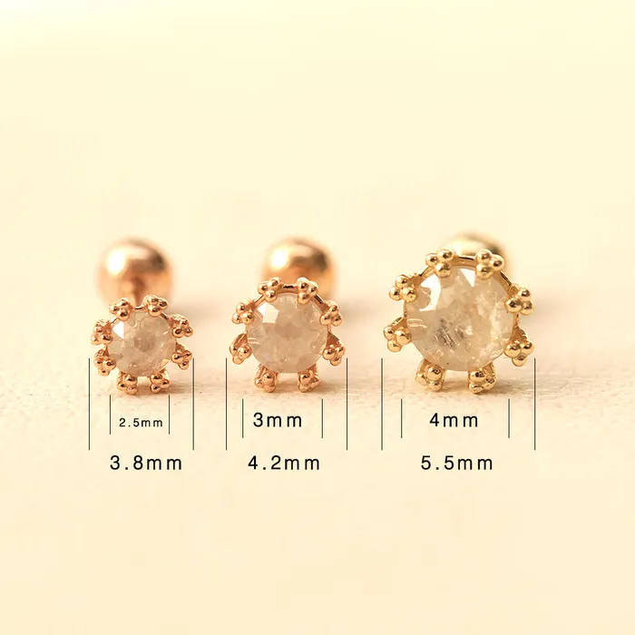 MinimalBijoux Earrings 14K Gold Triangle Ball Rough Diamond Cartilage Earring 20G18G16G