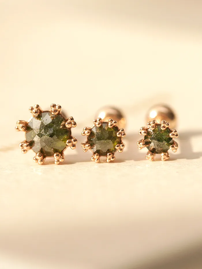 MinimalBijoux Earrings 14K Gold Triangle Ball Rough Diamond Cartilage Earring 20G18G16G