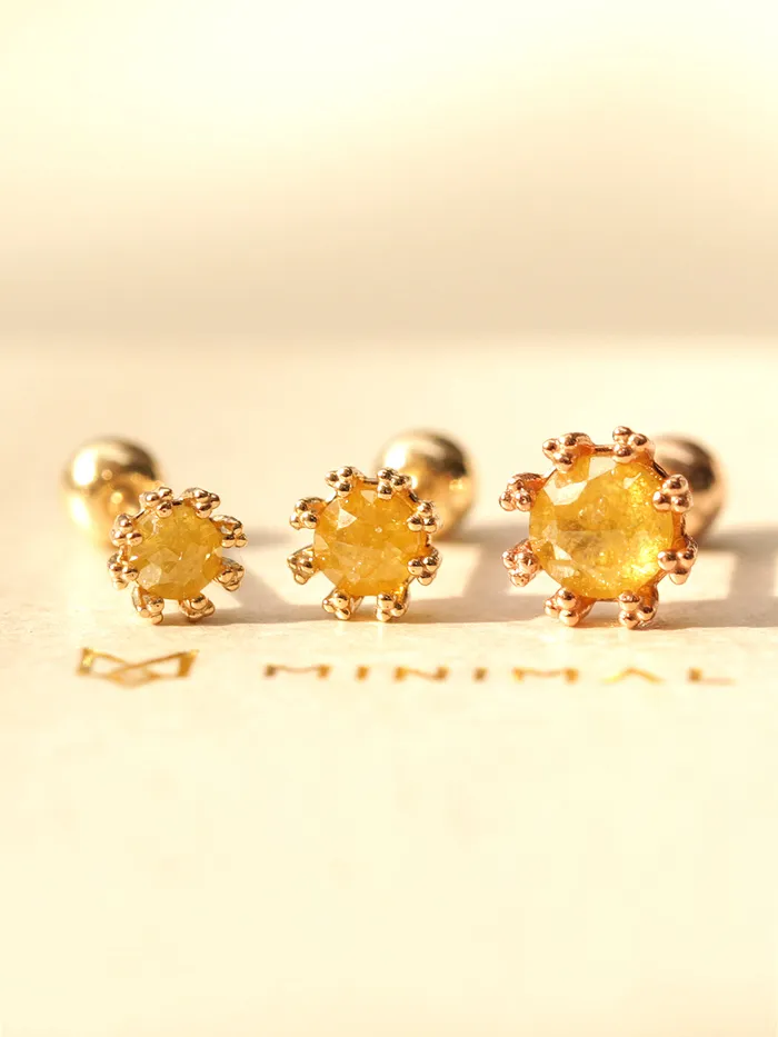 MinimalBijoux Earrings 14K Gold Triangle Ball Rough Diamond Cartilage Earring 20G18G16G