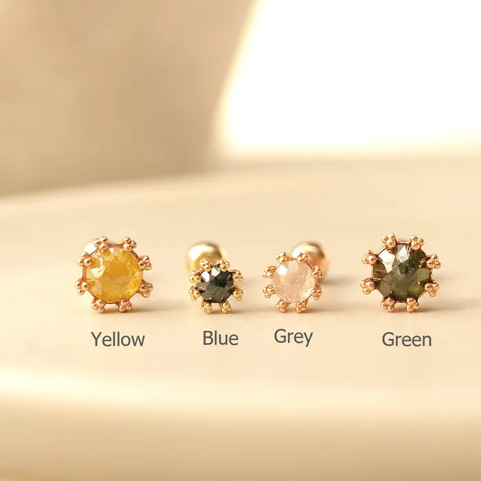 MinimalBijoux Earrings 14K Gold Triangle Ball Rough Diamond Cartilage Earring 20G18G16G