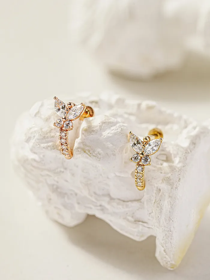 MinimalBijoux Rings 14K Gold Butterfly Half Ring Internally Threaded Labret Piercing 18G16G