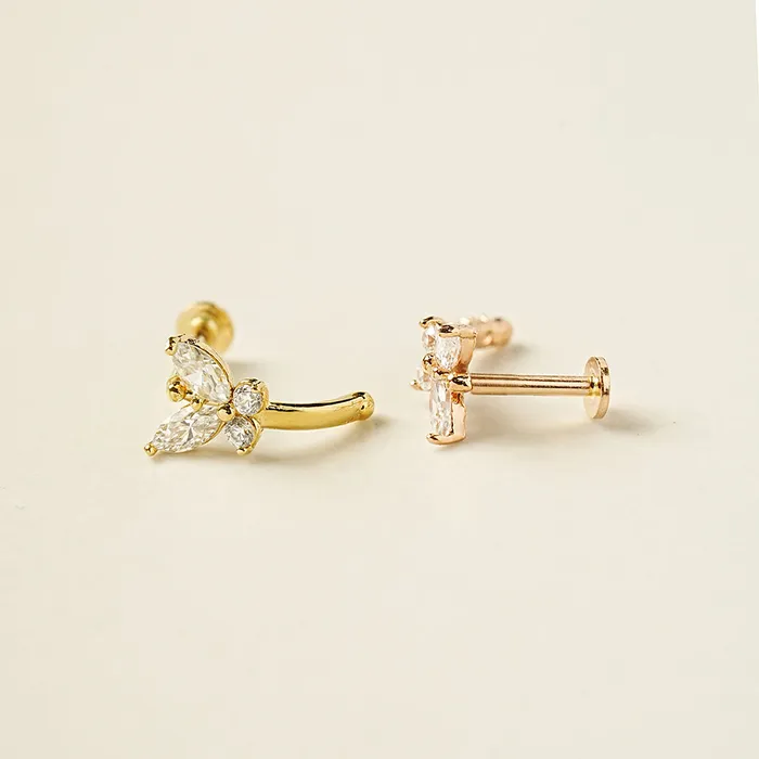 MinimalBijoux Rings 14K Gold Butterfly Half Ring Internally Threaded Labret Piercing 18G16G