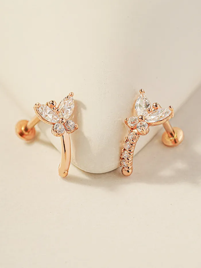 MinimalBijoux Rings 14K Gold Butterfly Half Ring Internally Threaded Labret Piercing 18G16G