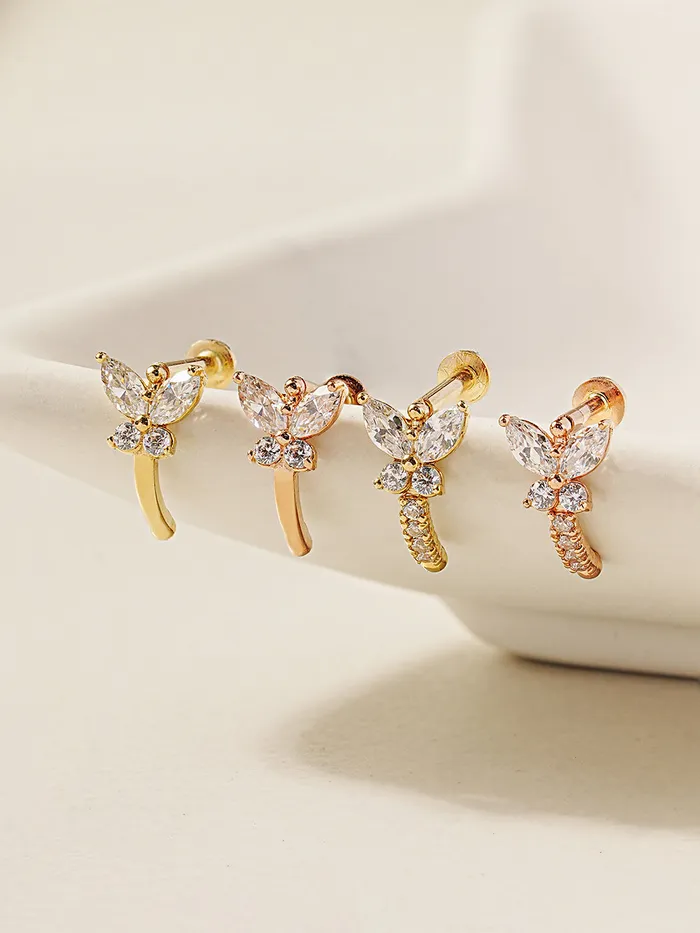 MinimalBijoux Rings 14K Gold Butterfly Half Ring Internally Threaded Labret Piercing 18G16G