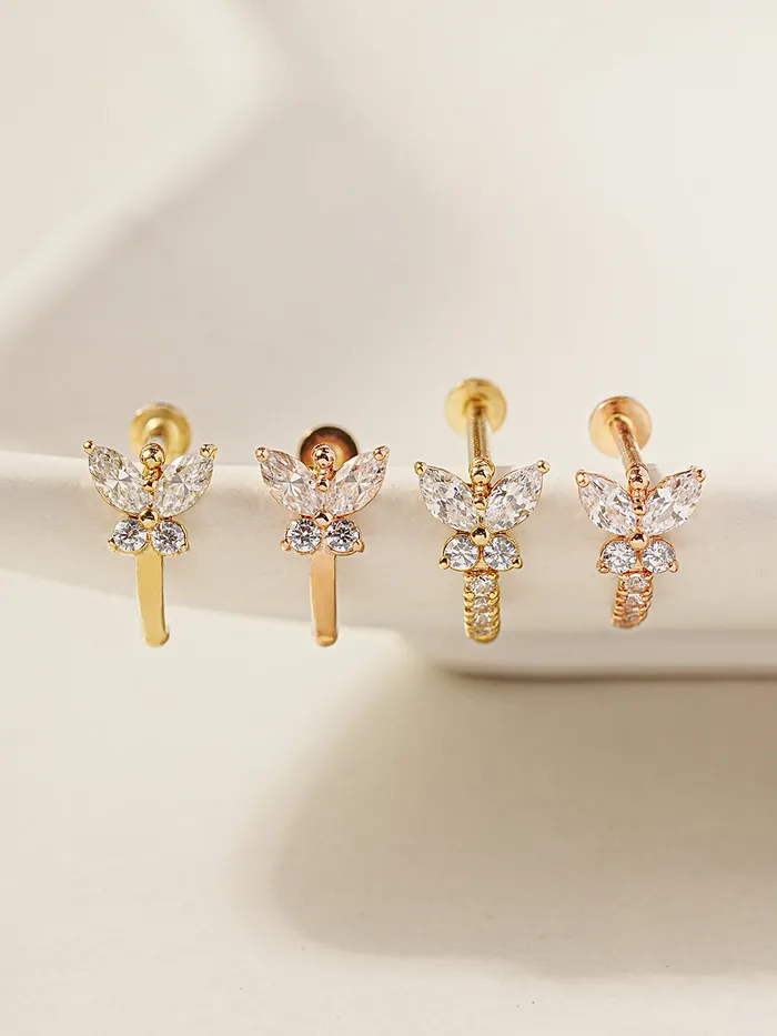 MinimalBijoux Rings 14K Gold Butterfly Half Ring Internally Threaded Labret Piercing 18G16G