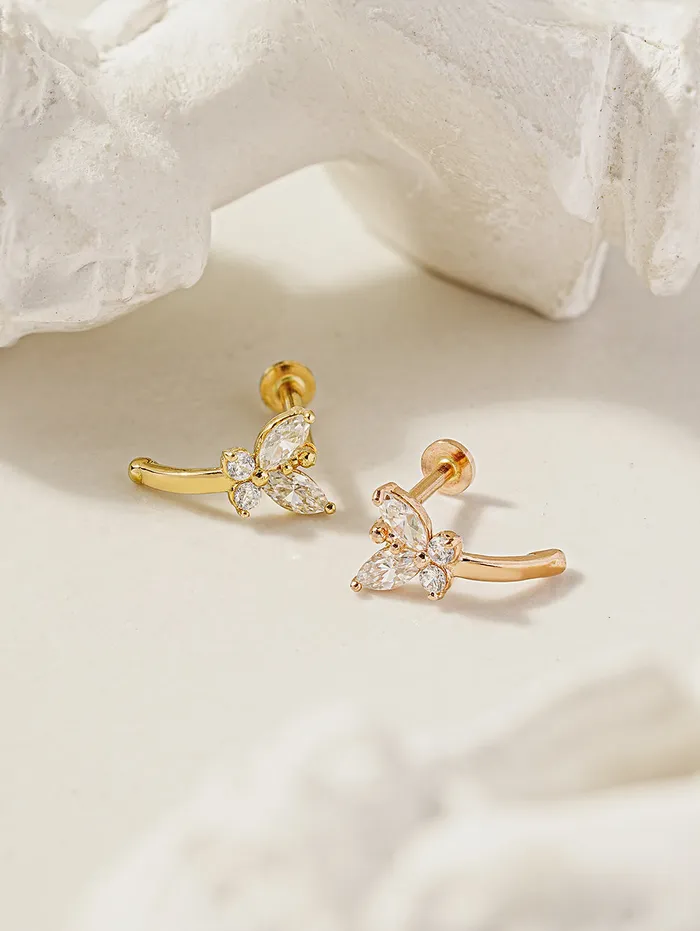 MinimalBijoux Rings 14K Gold Butterfly Half Ring Internally Threaded Labret Piercing 18G16G