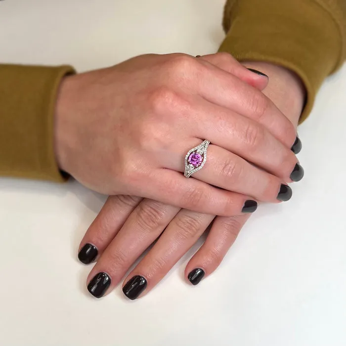 Moriartys Gem Art 14K White Gold Pink Sapphire and Diamond Ring 111 Carats Rings