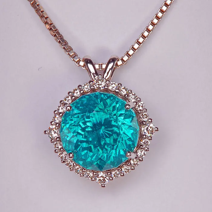 Moriartys Gem Art Necklaces 14K White Gold Portuguese Round Brilliant Apatite and Diamond Pendant by Steve Moriarty 2330 Carats