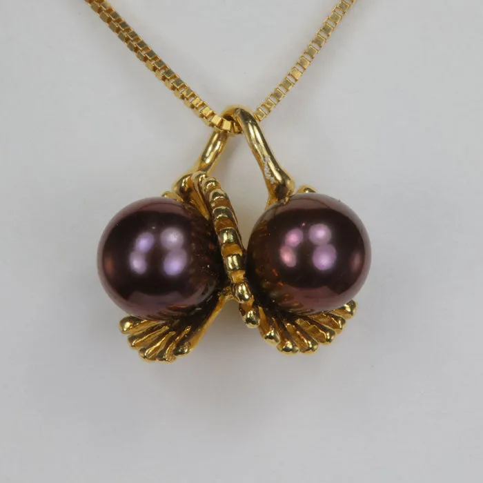 Moriartys Gem Art Necklaces 14K Yellow Gold Dyed Double Pearl Pendant