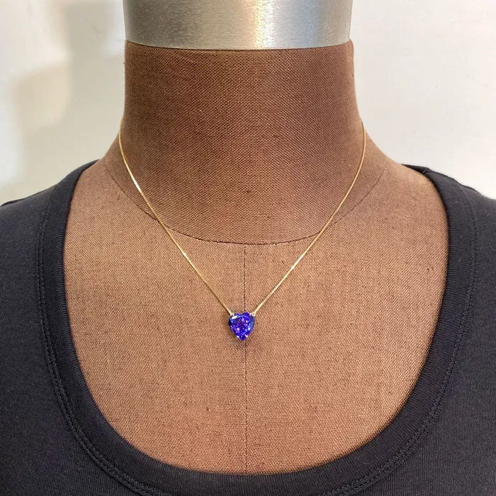 Moriartys Gem Art Necklaces 14K Yellow Gold Heart Tanzanite Necklace 582 Carats