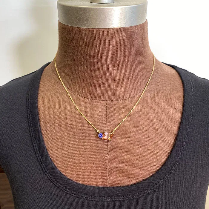 Moriartys Gem Art Necklaces 14K Yellow Gold Paralellogram Tourmaline and Tanzanite Pendant 423 Carats