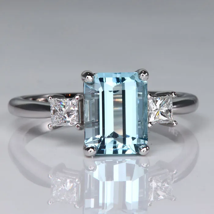 Moriartys Gem Art Rings 14K White Gold Emerald Cut Aquamarine with Side Diamonds Ring 192cts Moriartys Gem Art Rings 14K White Gold Emerald Cut Aquamarine with Side Diamonds Ring 192cts