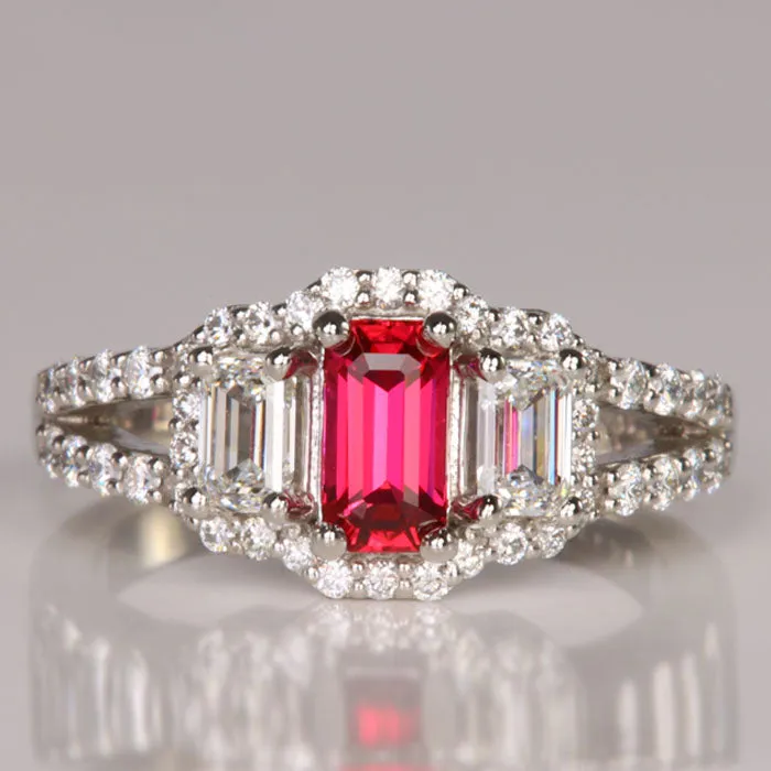 Moriartys Gem Art Rings Platinum Emerald Cut Ruby and Diamond Ring 76 Carats Moriartys Gem Art Rings Platinum Emerald Cut Ruby and Diamond Ring 76 Carats