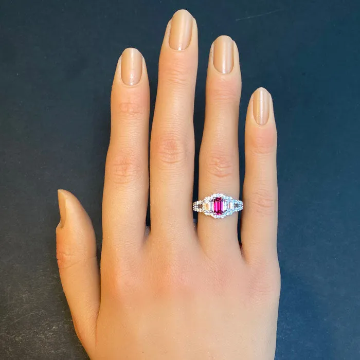 Moriartys Gem Art Rings Platinum Emerald Cut Ruby and Diamond Ring 76 Carats