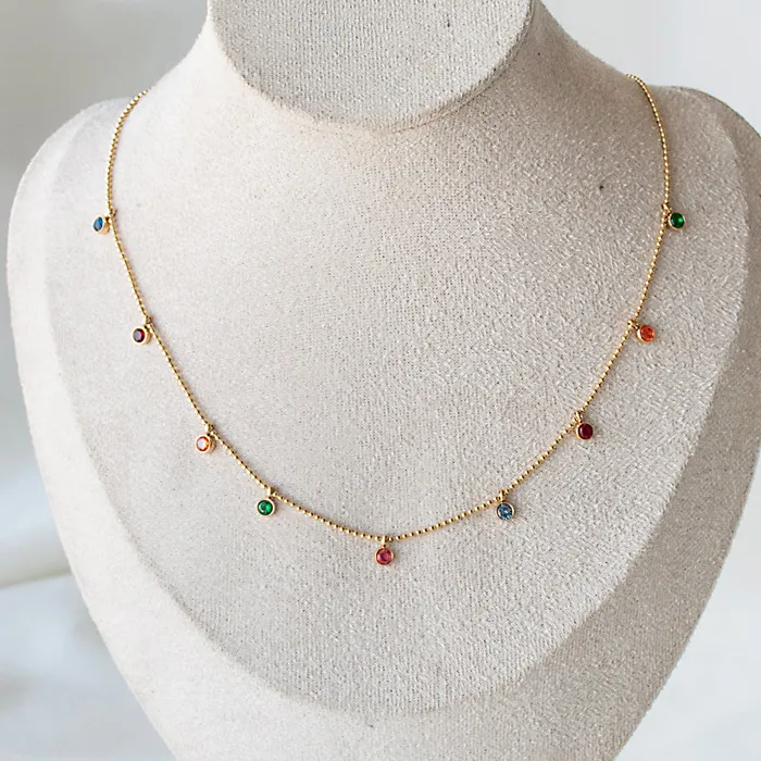 Multi Stone Dainty Necklace Upakarna Necklaces