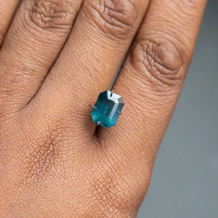 Nashan Earrings 347CT EMERALD CUT MADAGASCAR SAPPHIRE SILKY DEEP GREEN TEAL 96X73X516MM