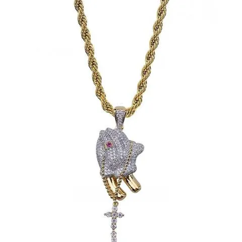 Necklaces FLOODED PRAYING HANDS NECKLACE NEW apollo31gold