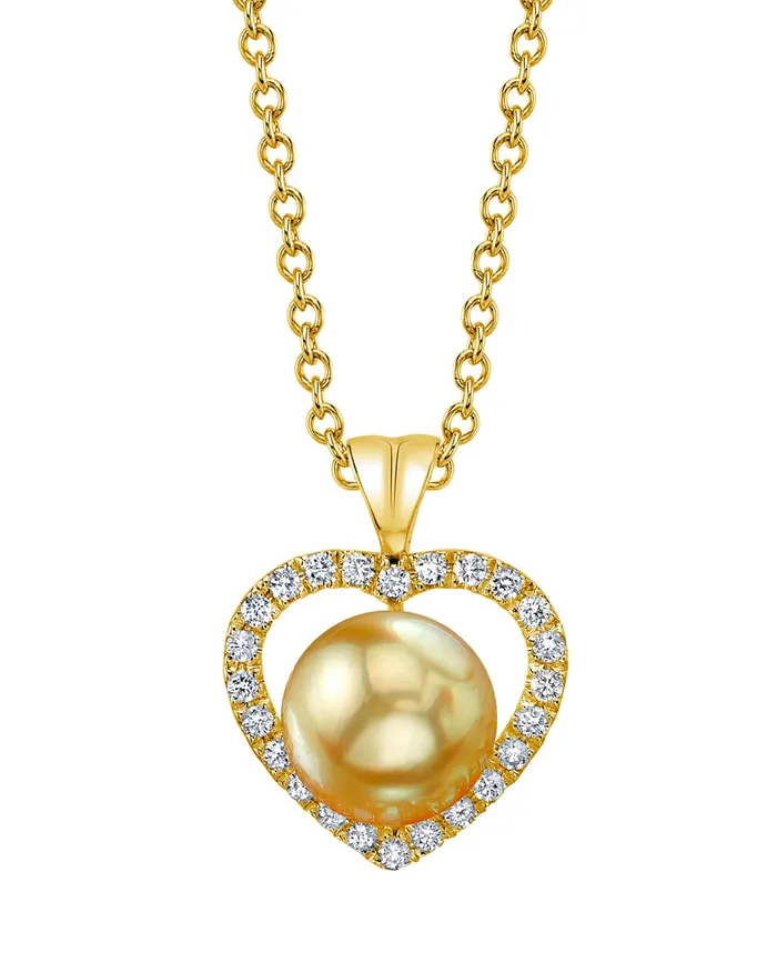 Necklaces SPT Golden South Sea Pearl Diamond Cherish Pendant