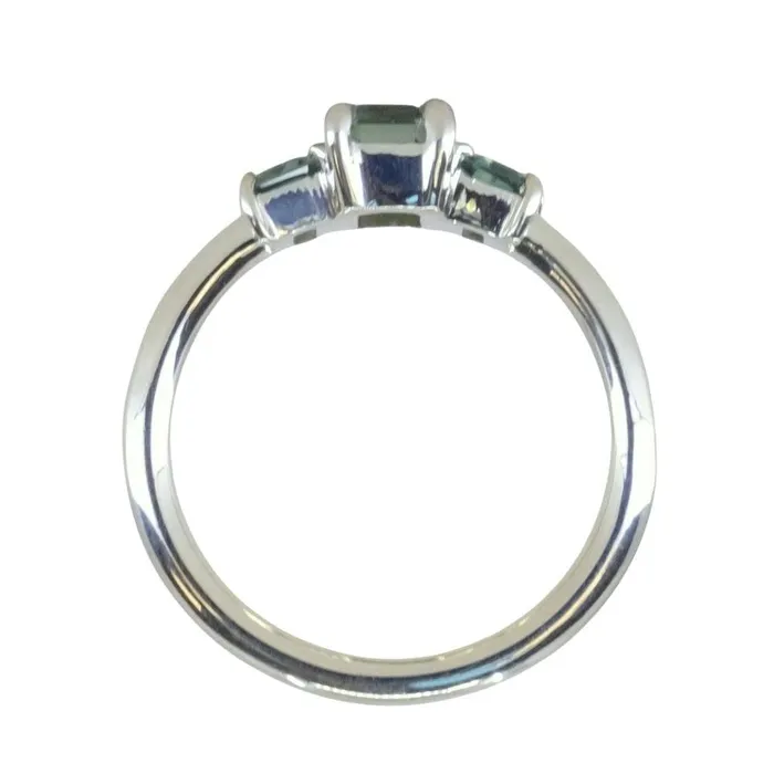 PAUL COCA Rings 095ct Madagascar Emerald Cut and 067ctw Montana Sapphire Three Stone Low Profile Ring in 14k Green Gold