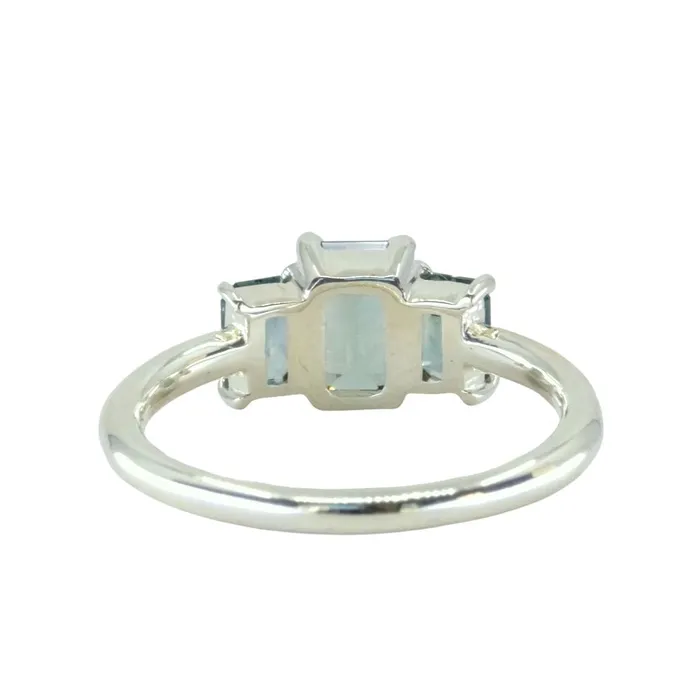 PAUL COCA Rings 095ct Madagascar Emerald Cut and 067ctw Montana Sapphire Three Stone Low Profile Ring in 14k Green Gold