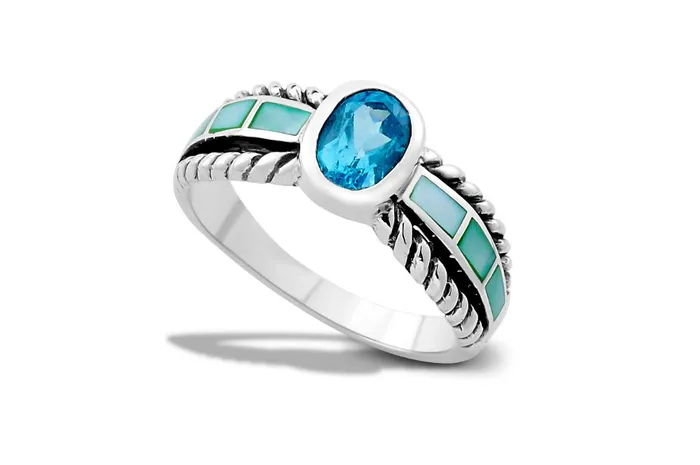 Pendana Ring Blue Topaz Green Shell Samuel B Rings