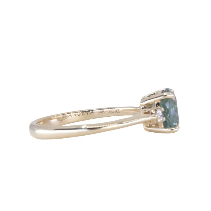 potentate Rings 201ct Round Untreated Montana Sapphire and Diamond Dainty Three Stone Ring in 14k Yellow Gold