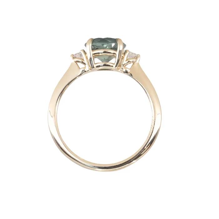 potentate Rings 201ct Round Untreated Montana Sapphire and Diamond Dainty Three Stone Ring in 14k Yellow Gold