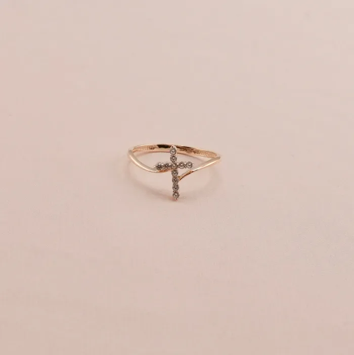 Rings AB and J 14K Gold Small Cross Womens Ring RG3381