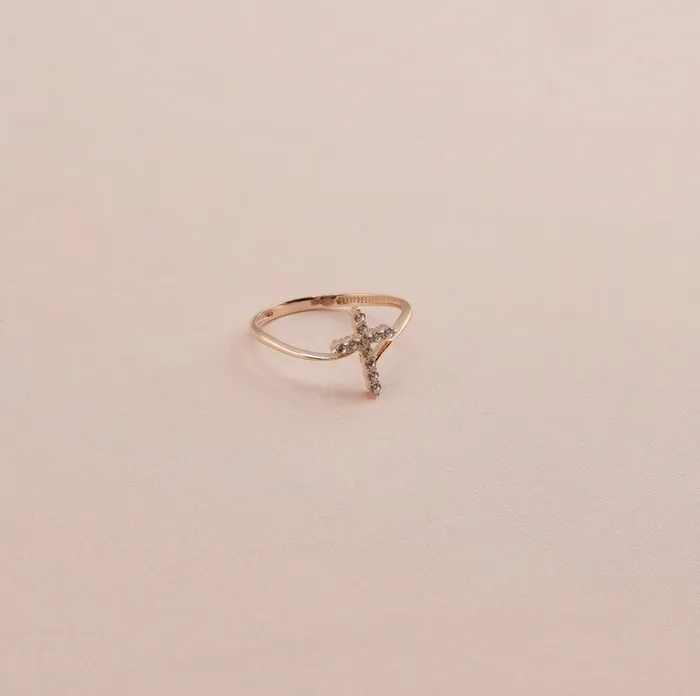 Rings AB and J 14K Gold Small Cross Womens Ring RG3381 Rings AB and J 14K Gold Small Cross Womens Ring RG3381