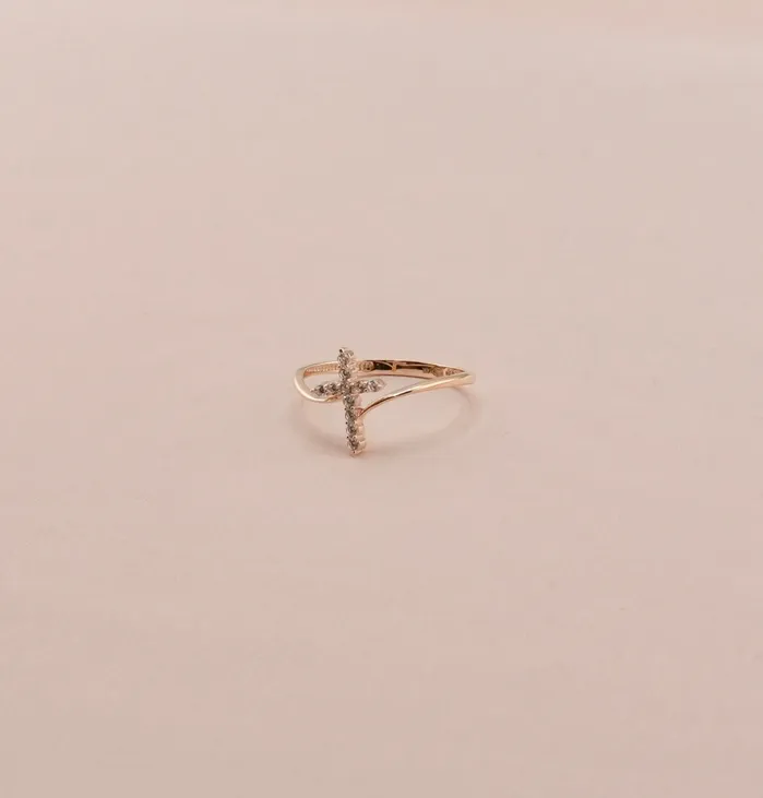 Rings AB and J 14K Gold Small Cross Womens Ring RG3381 Rings AB and J 14K Gold Small Cross Womens Ring RG3381