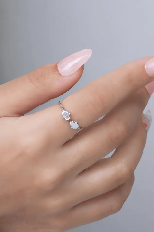 Rings KOAY Silver Store Plain Double Hand Ring