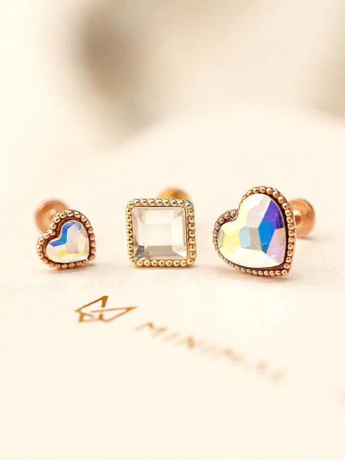 Rings MinimalBijoux 14K Gold Swarovski Stone Heart and Square Internally Threaded Labret Piercing 18G16G Rings MinimalBijoux 14K Gold Swarovski Stone Heart and Square Internally Threaded Labret Piercing 18G16G