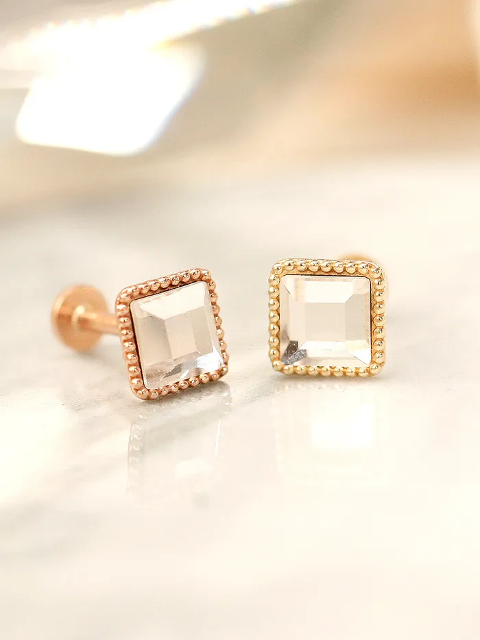 Rings MinimalBijoux 14K Gold Swarovski Stone Heart and Square Internally Threaded Labret Piercing 18G16G