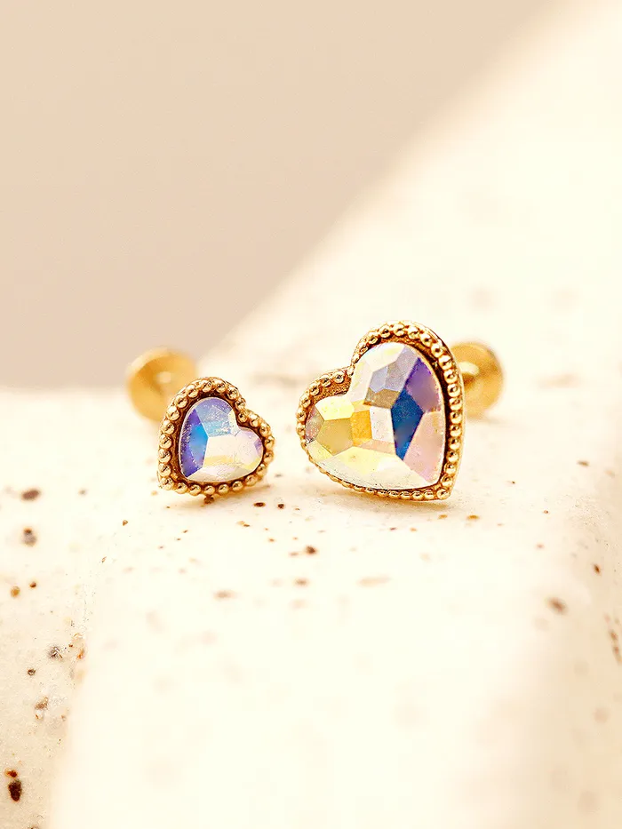 Rings MinimalBijoux 14K Gold Swarovski Stone Heart and Square Internally Threaded Labret Piercing 18G16G