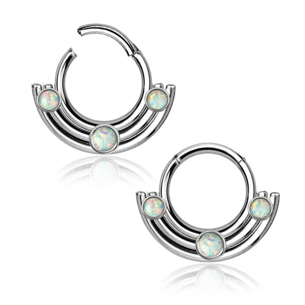 Rings Stacked Opal Stainless Hinged Ring Tulsa Body Jewelry