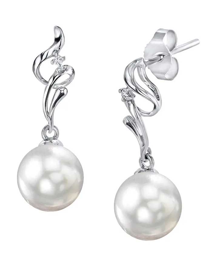 SPT Earrings White South Sea Pearl Diamond Aria Dangle Earrings